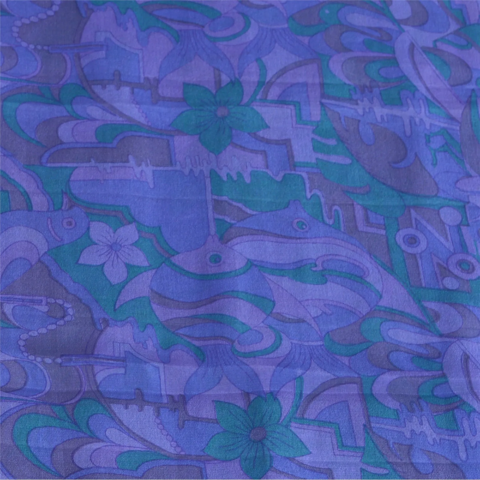 Sanskriti Vintage Sarees Indian Purple 100% Pure Silk Printed Sari Craft Fabric