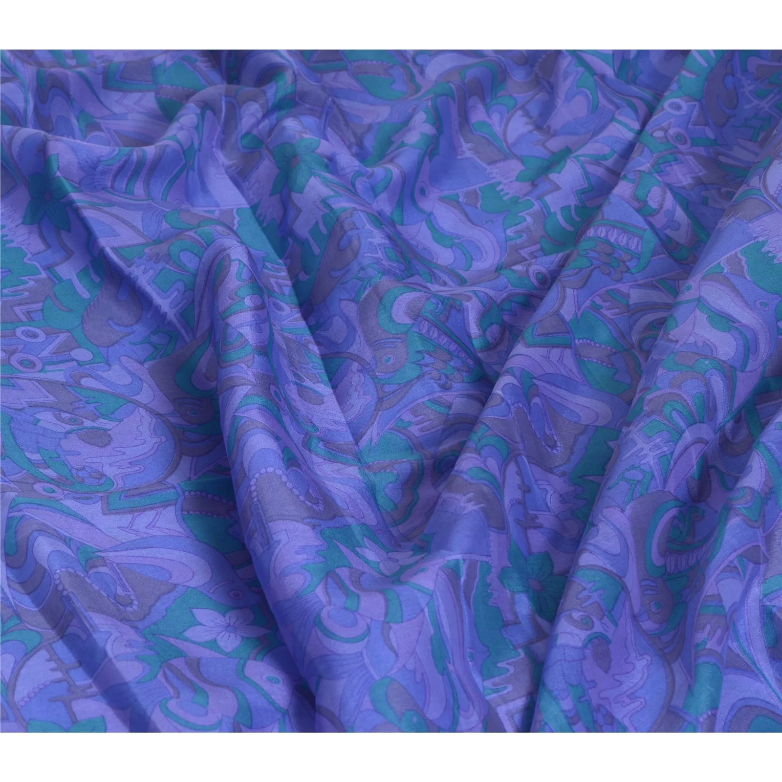 Sanskriti Vintage Sarees Indian Purple 100% Pure Silk Printed Sari Craft Fabric