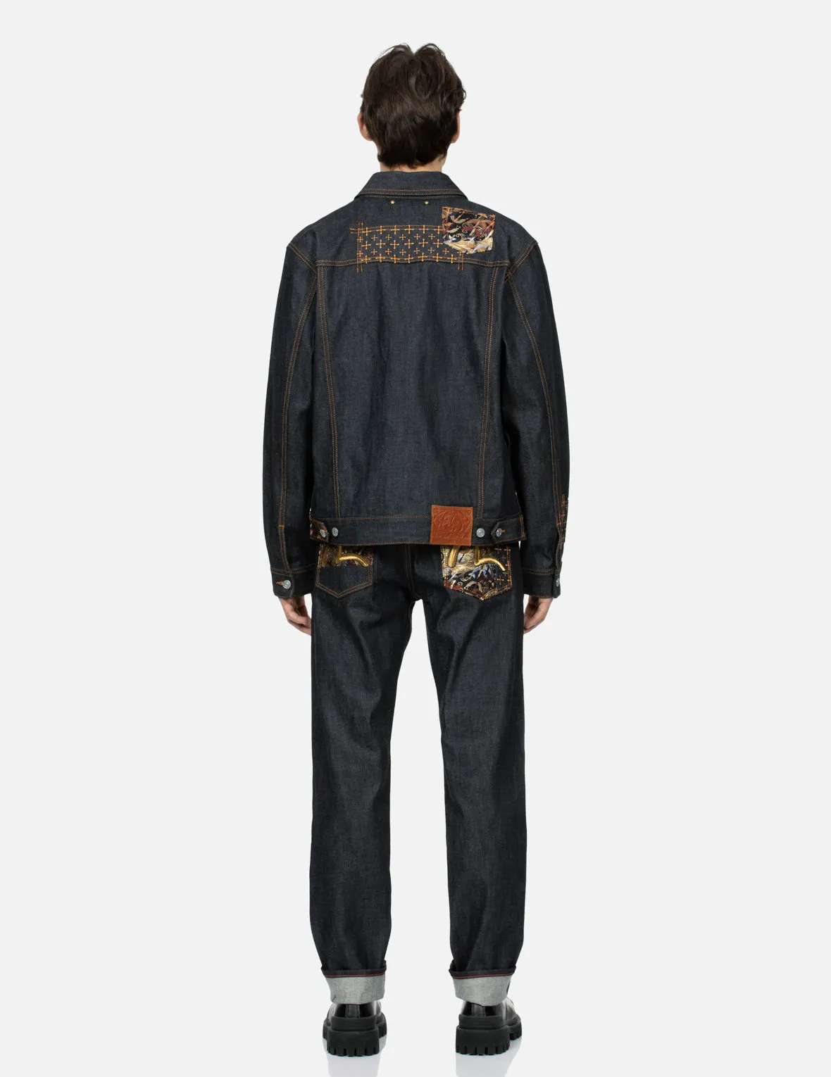 Seagull Embroidery and Brocade Pocket Relax Fit Denim Jacket