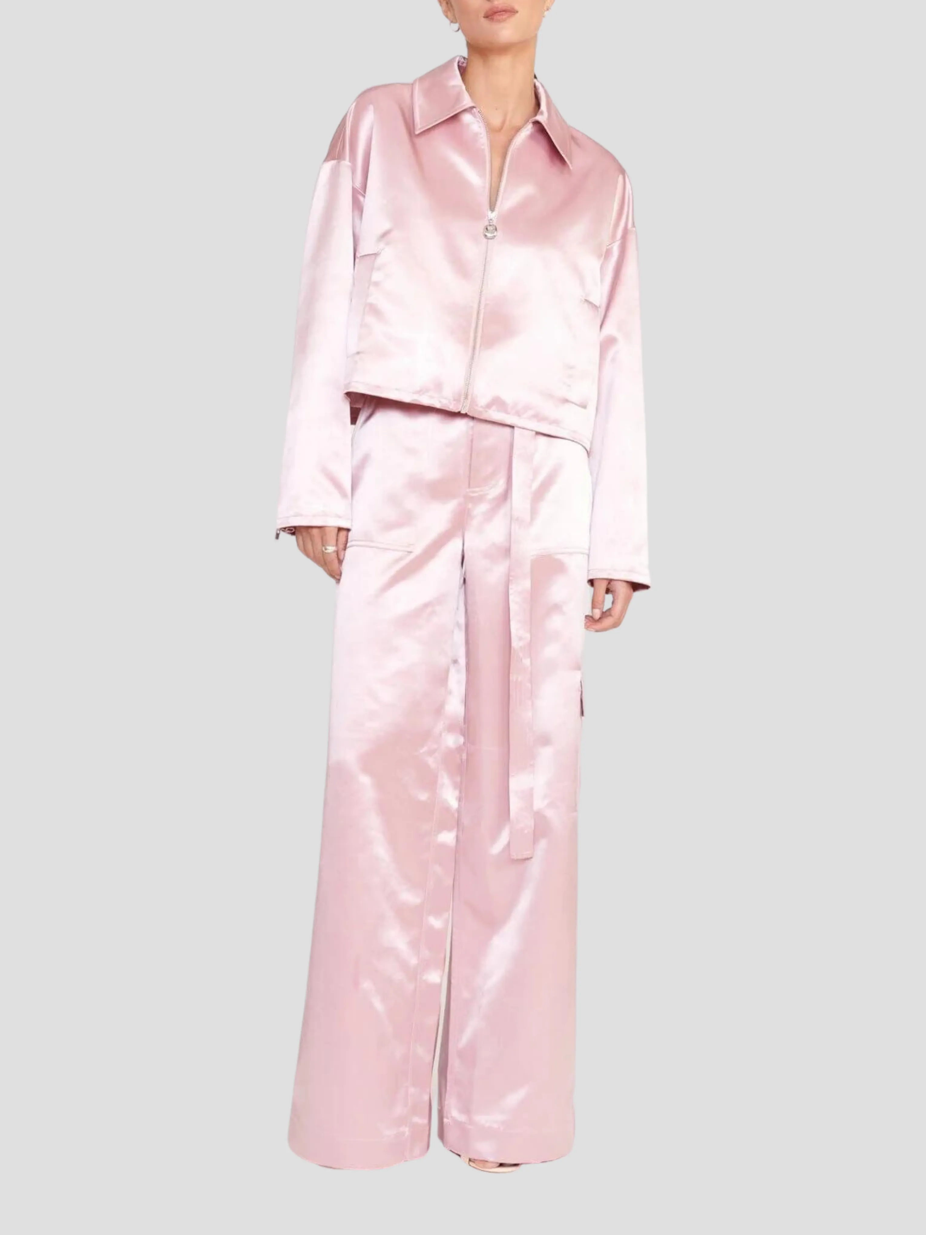 Shay Pink Satin Wide-Leg Cargo Pant