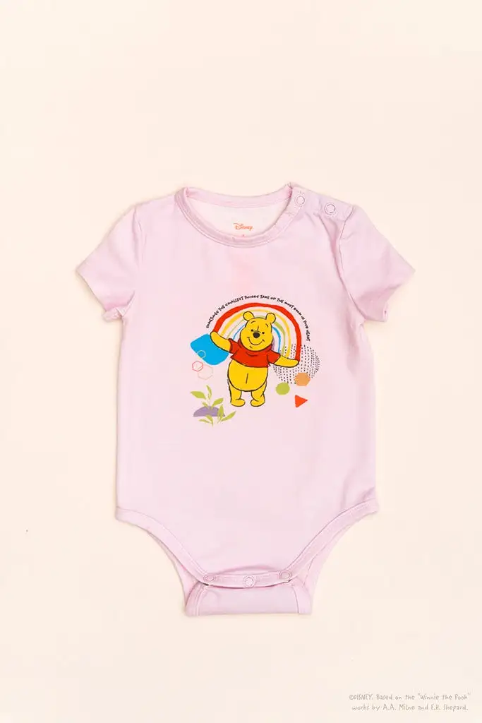 Short-Sleeve Onesie - Pink Rainbow Pooh