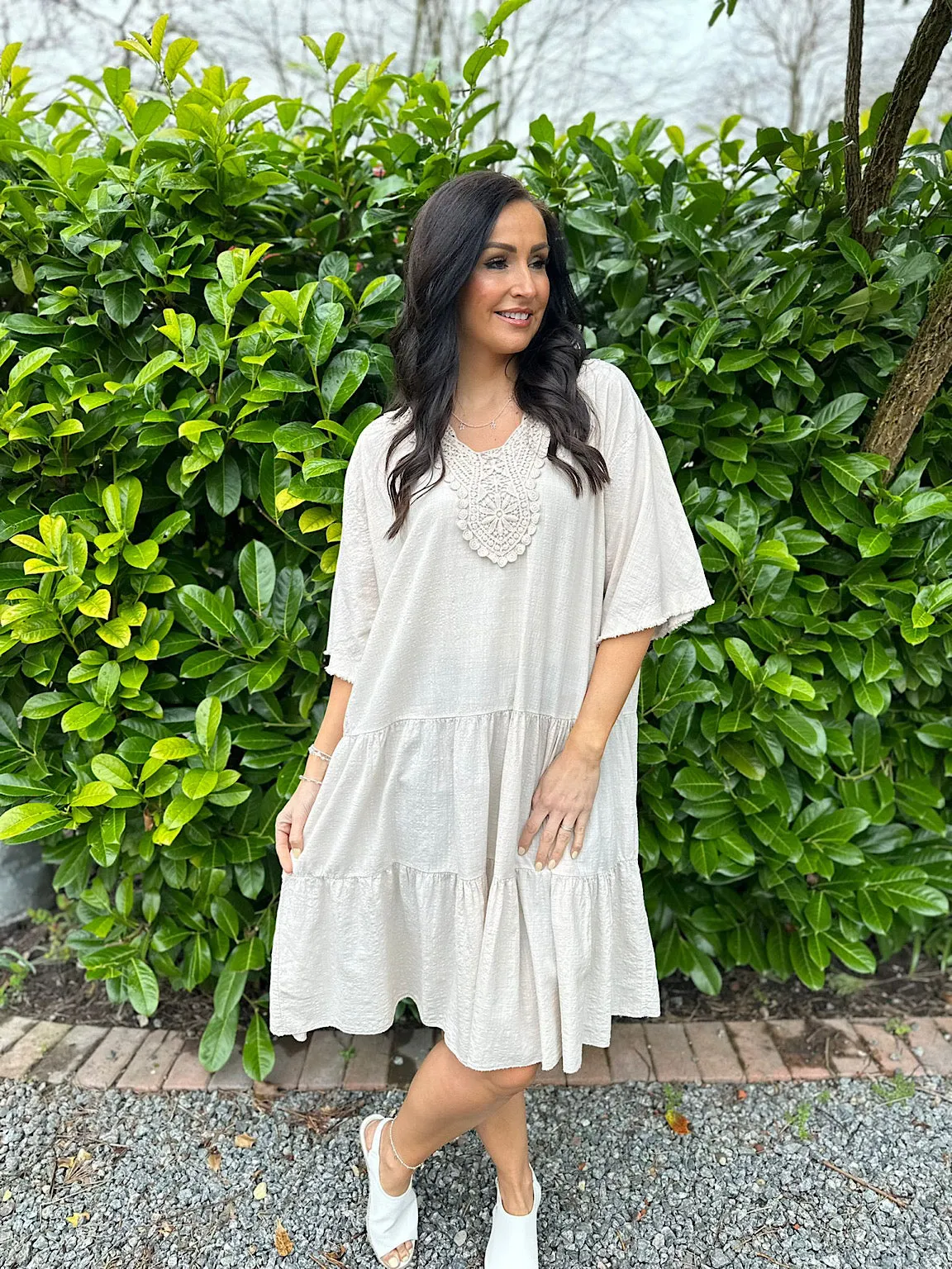 Stone Crochet Tiered Tunic Dress Brenda