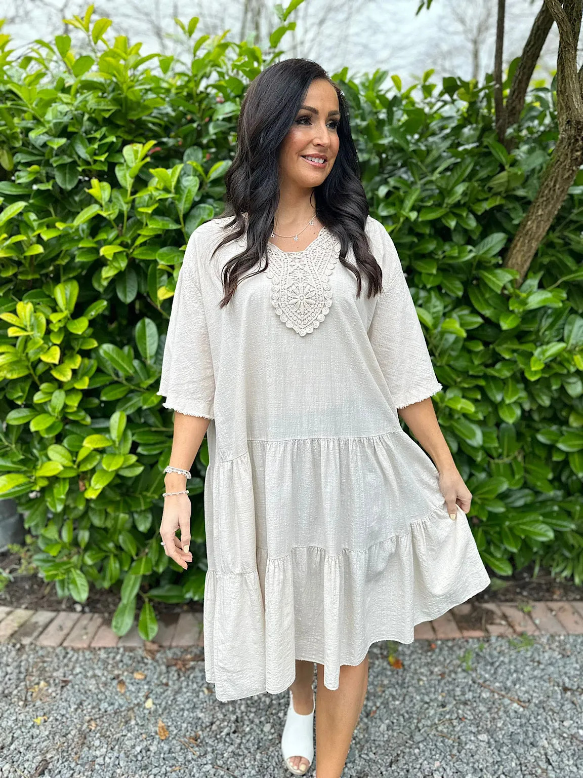 Stone Crochet Tiered Tunic Dress Brenda