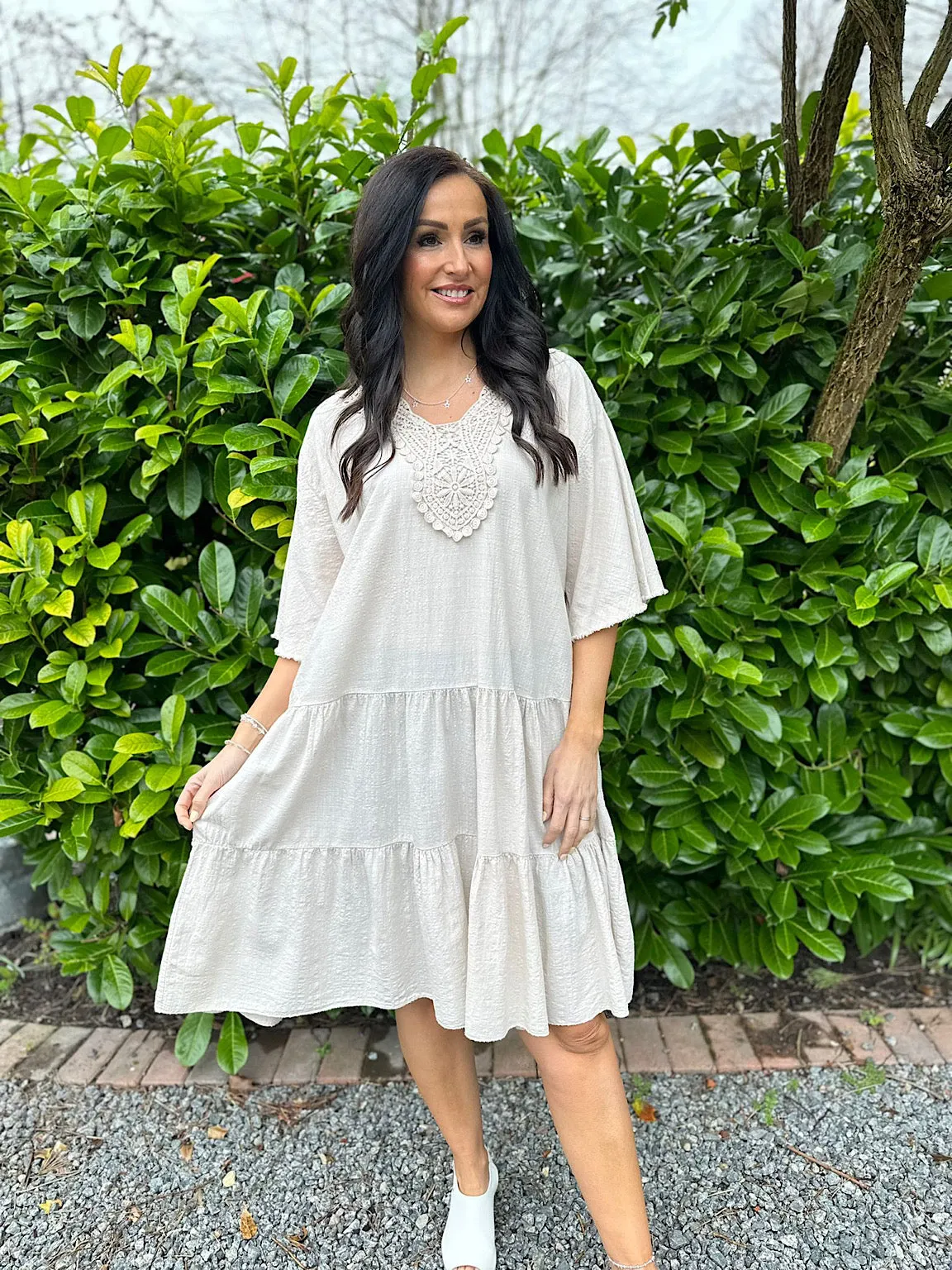 Stone Crochet Tiered Tunic Dress Brenda