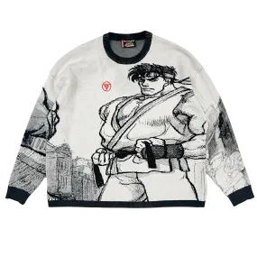 STREET FIGHTER RYU CROPPED SWEATER (WHITE)