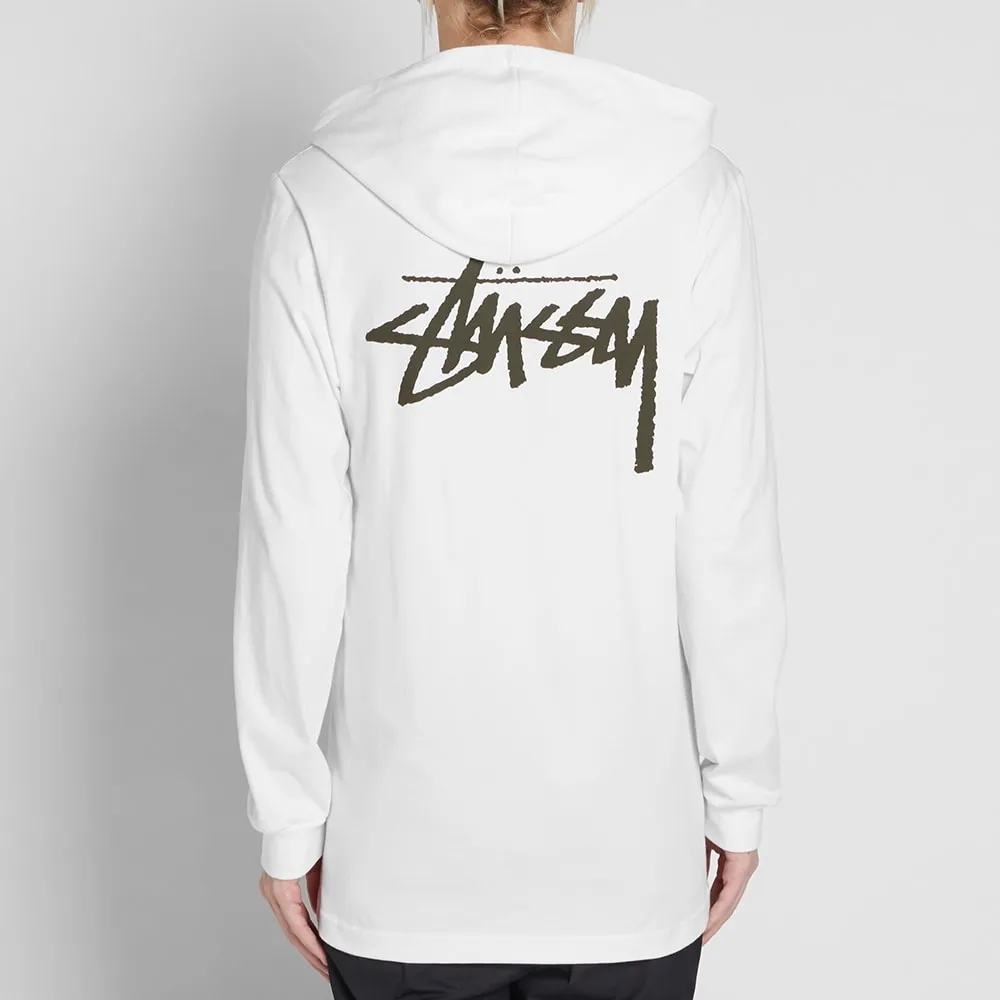 Stussy Long Sleeve Original Stock Hooded TeeWhite