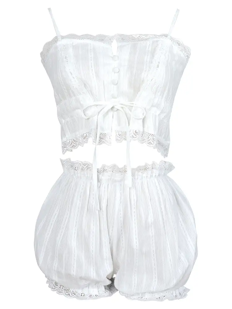 SUMMER LACE WHITE SLEEPWEAR HOME SUIT BY65009