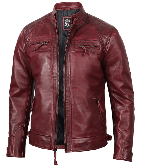 Tall Men's Real Leather Maroon Biker Jacket