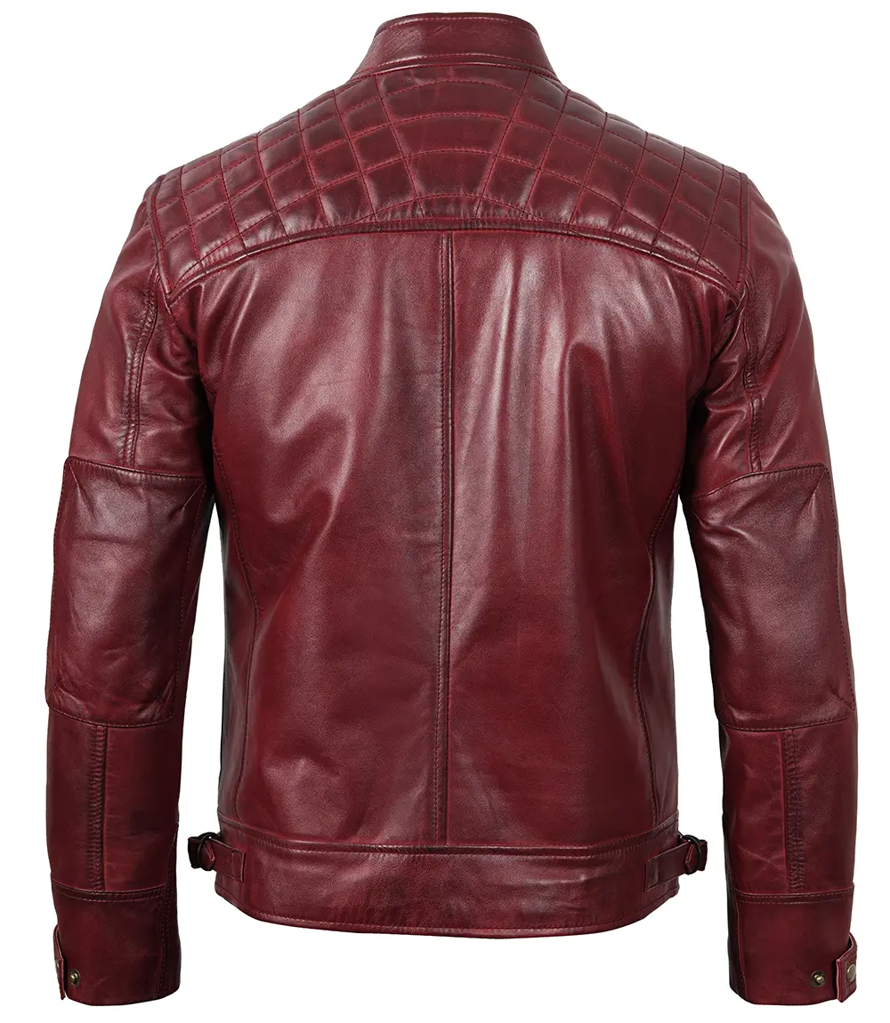 Tall Men's Real Leather Maroon Biker Jacket