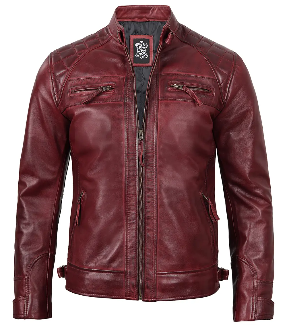 Tall Men's Real Leather Maroon Biker Jacket