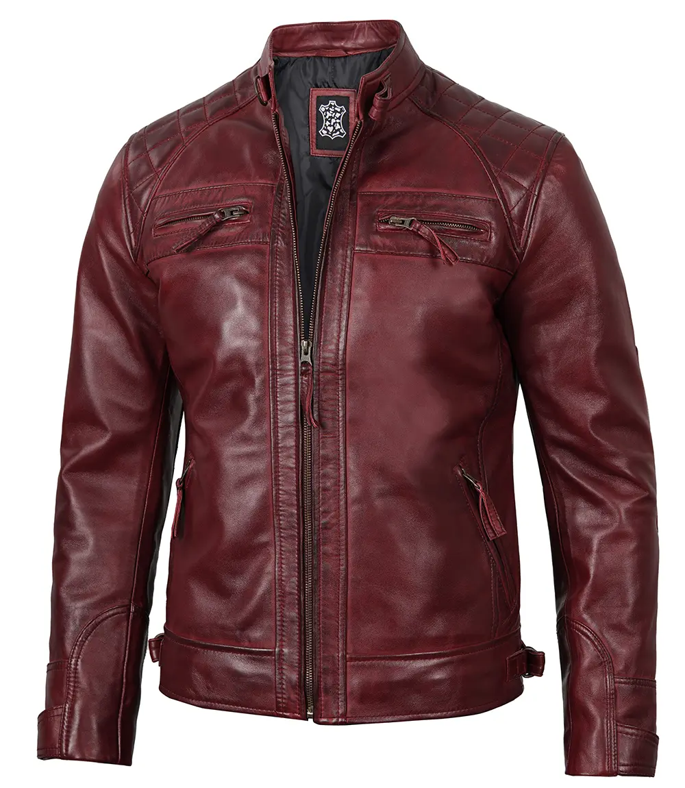 Tall Men's Real Leather Maroon Biker Jacket