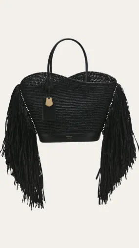 Tote bag with Cut-Out and Fringes in Black