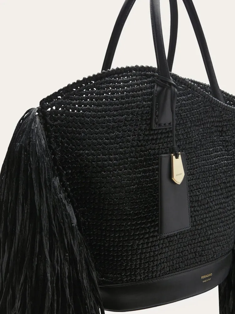 Tote bag with Cut-Out and Fringes in Black