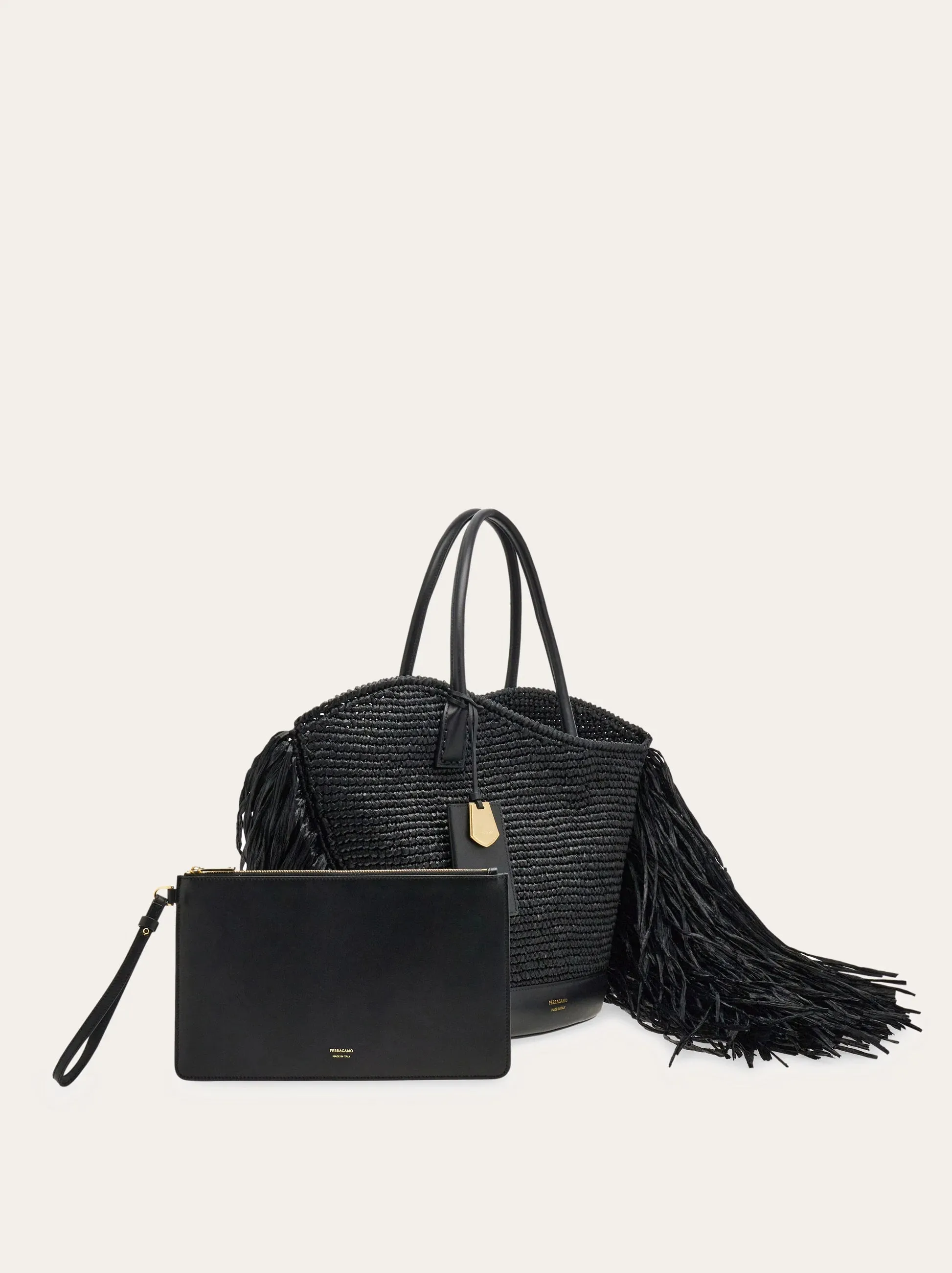 Tote bag with Cut-Out and Fringes in Black