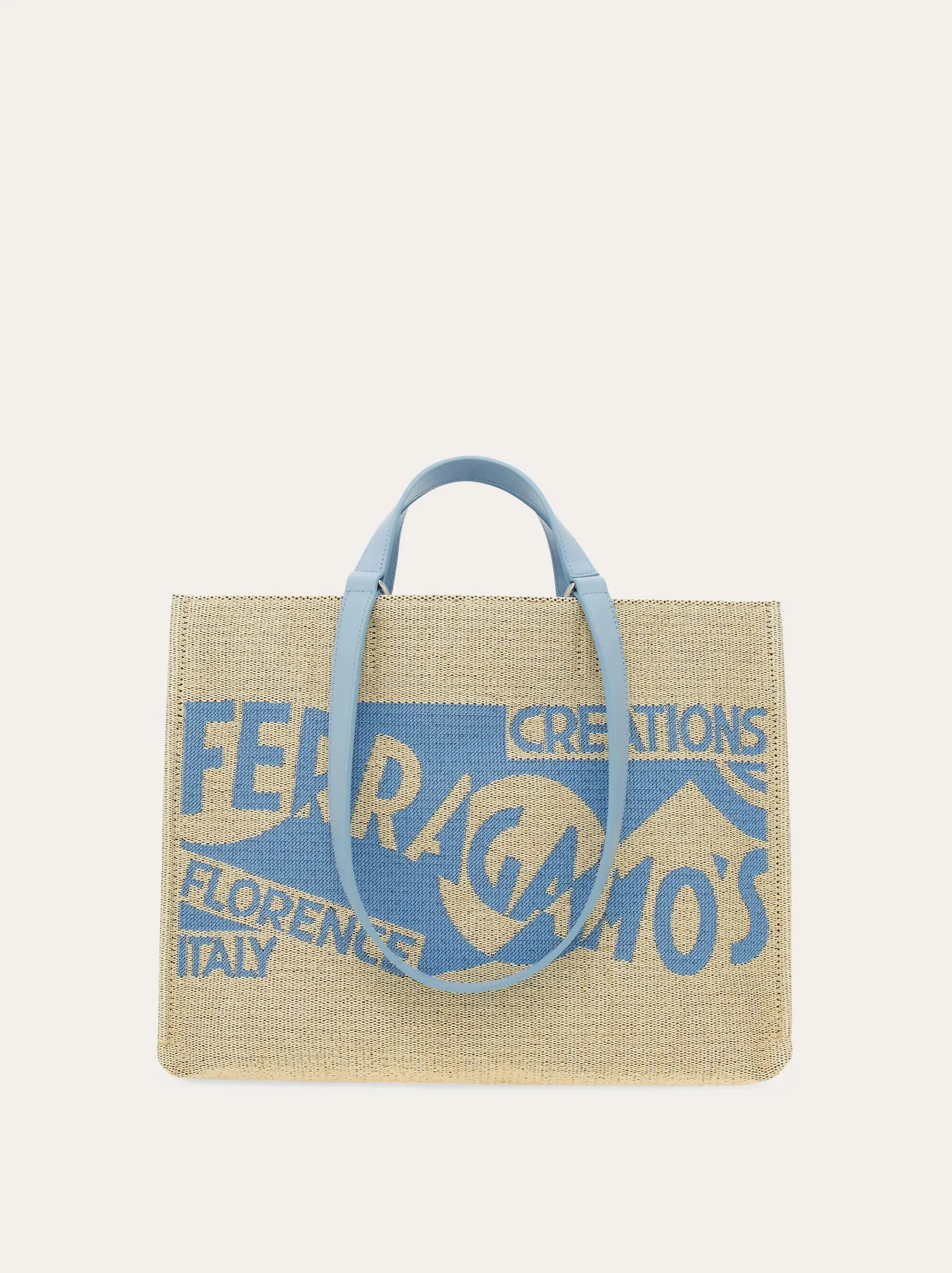 Tote Bag with Logo in Natural/Sky Blue (M)