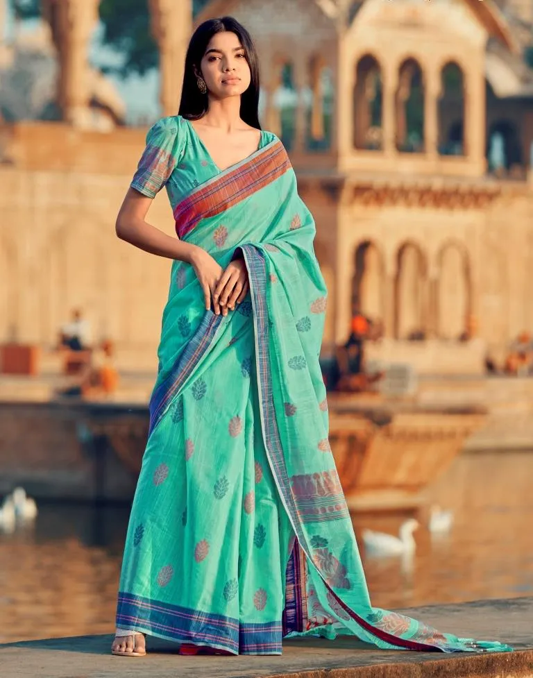 Turquoise Silk Woven Sarees