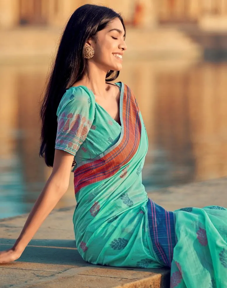 Turquoise Silk Woven Sarees