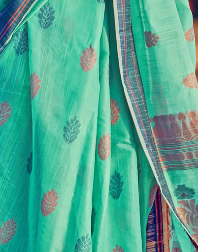 Turquoise Silk Woven Sarees