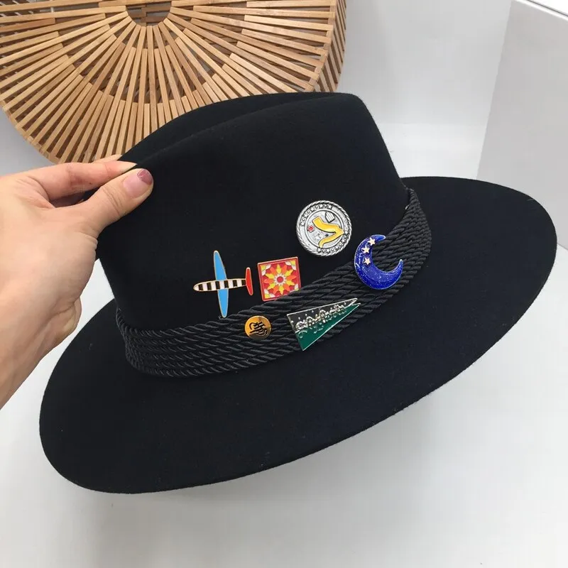 Unisex Black Badge Fashionable Elegant Tide Restoring Panama Hat