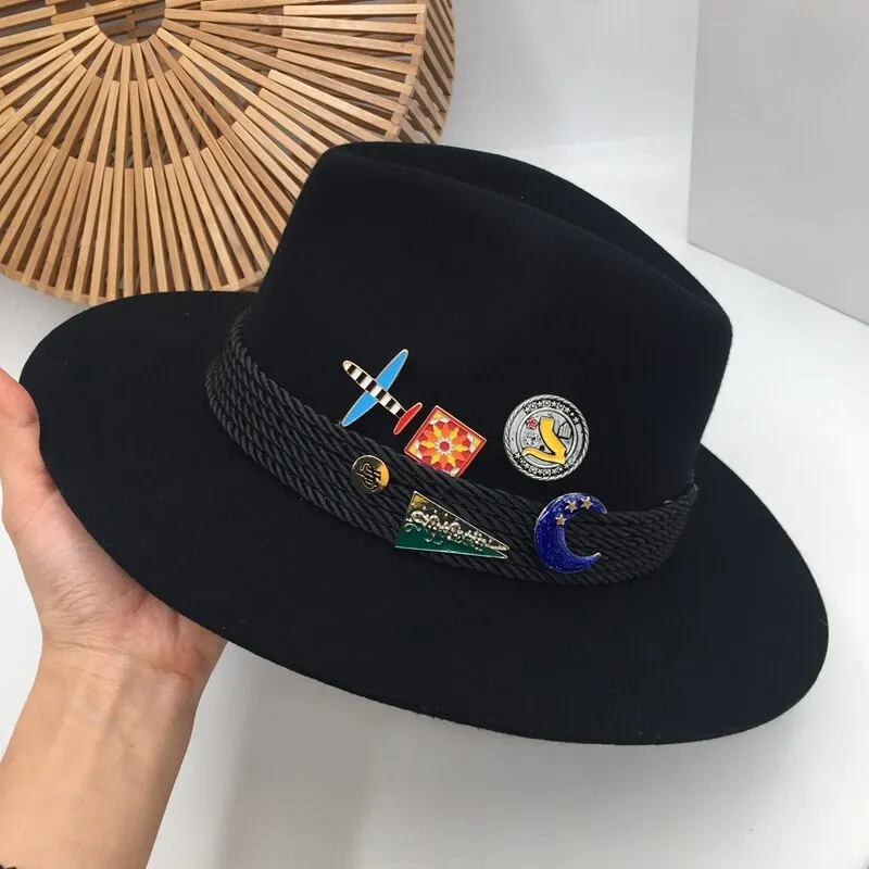 Unisex Black Badge Fashionable Elegant Tide Restoring Panama Hat