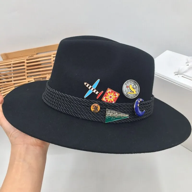 Unisex Black Badge Fashionable Elegant Tide Restoring Panama Hat