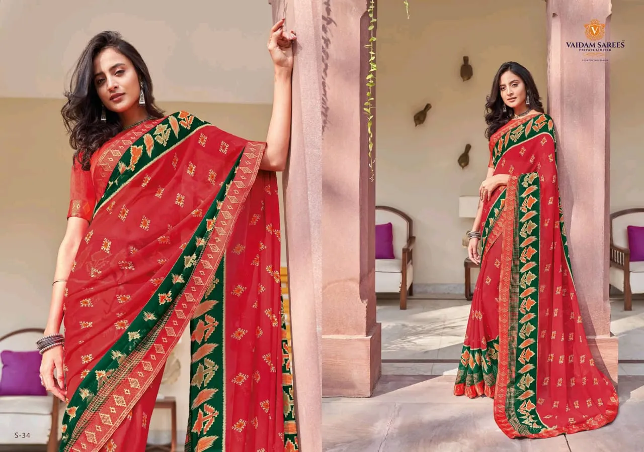 Vaidam Sarees Launched Shringar Georgette Printed Fancy Designer Sarees