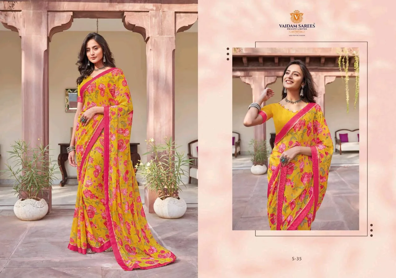 Vaidam Sarees Launched Shringar Georgette Printed Fancy Designer Sarees