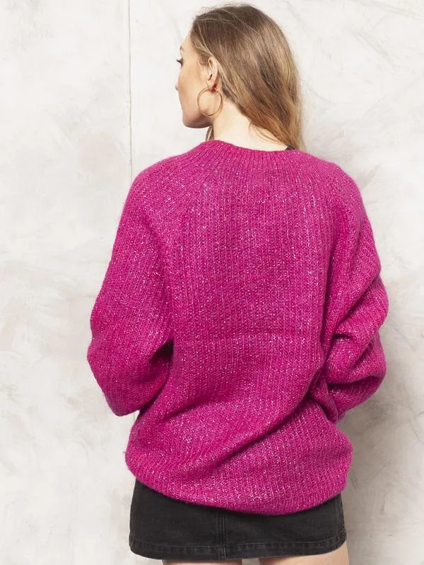 Vintage 80's Pink Handknit Women Sweater