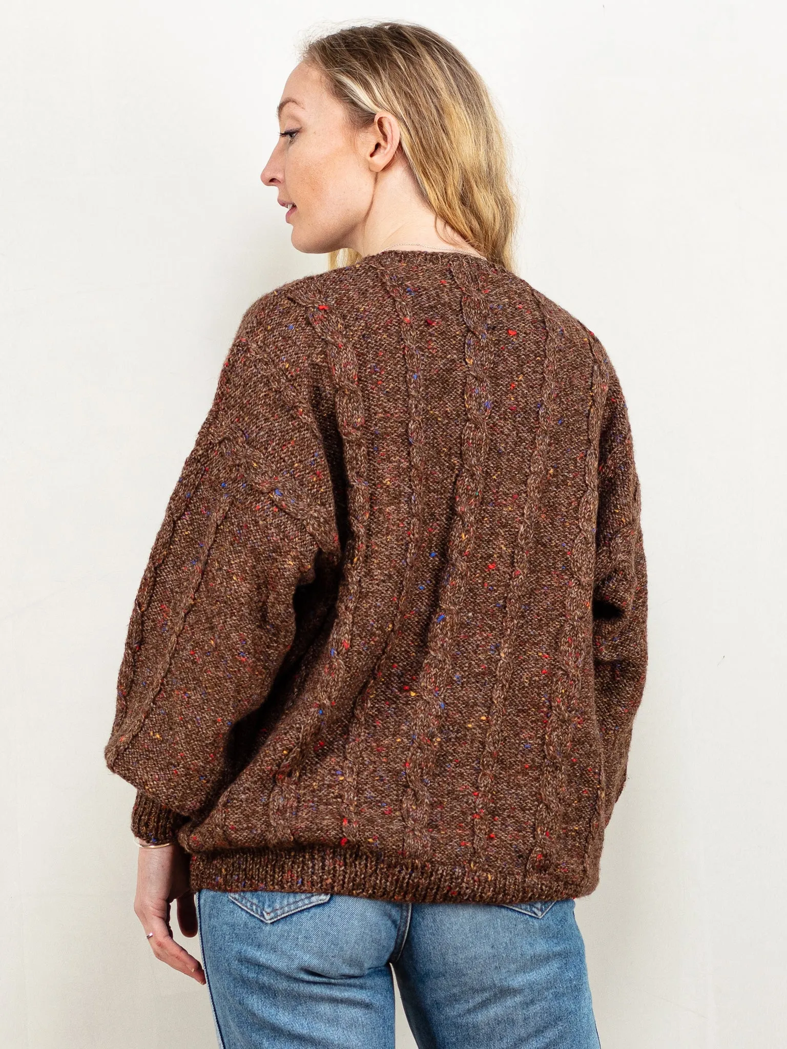 Vintage 80's Women Cable Knit Sweater in Brown