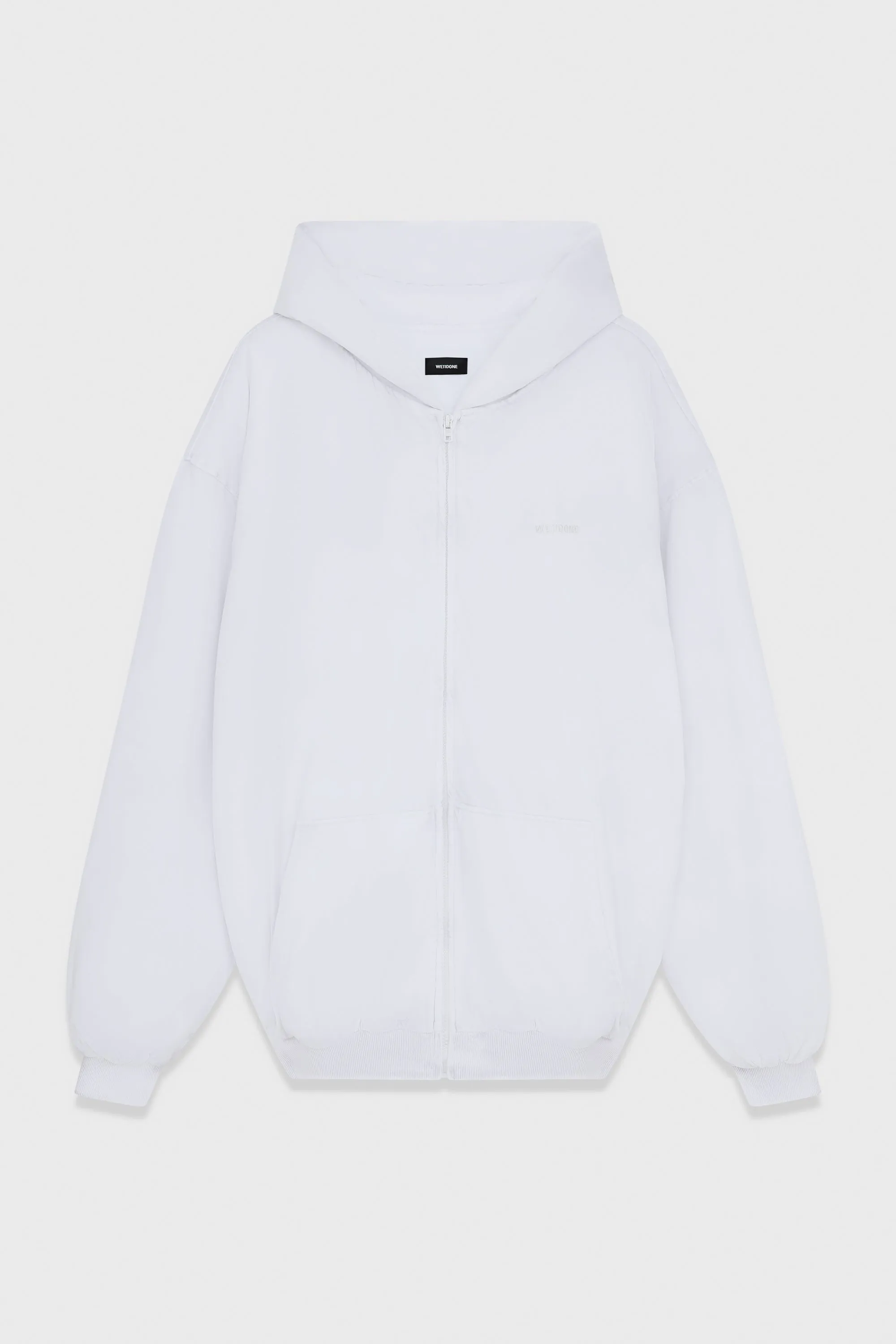 WHITE COTTON PADDED HOODIE ZIP-UP