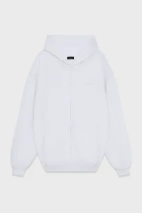 WHITE COTTON PADDED HOODIE ZIP-UP