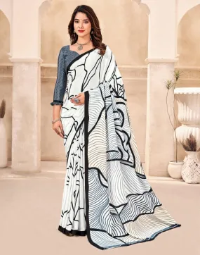 White Silk Printed Sarees