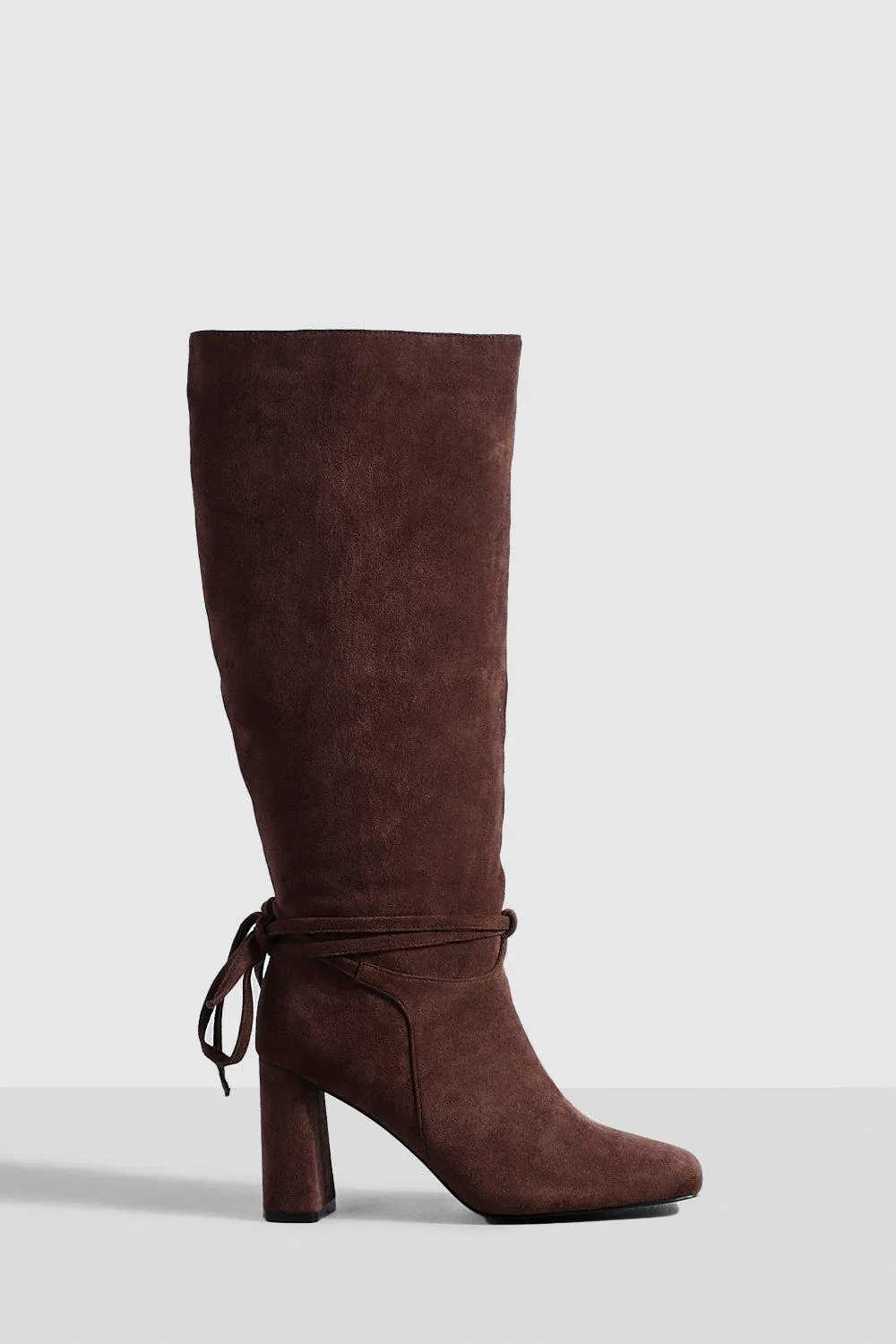 Wide Width Block Heel Bow Detail Knee High Boots