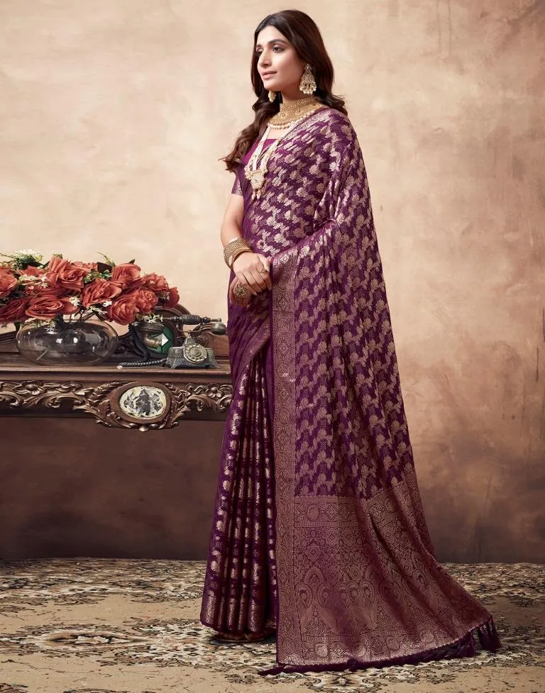 Wine Georgette Plain Sarees