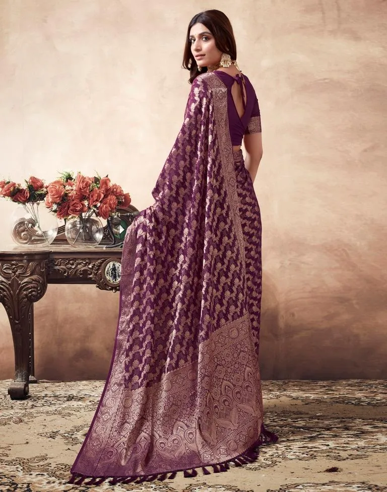 Wine Georgette Plain Sarees