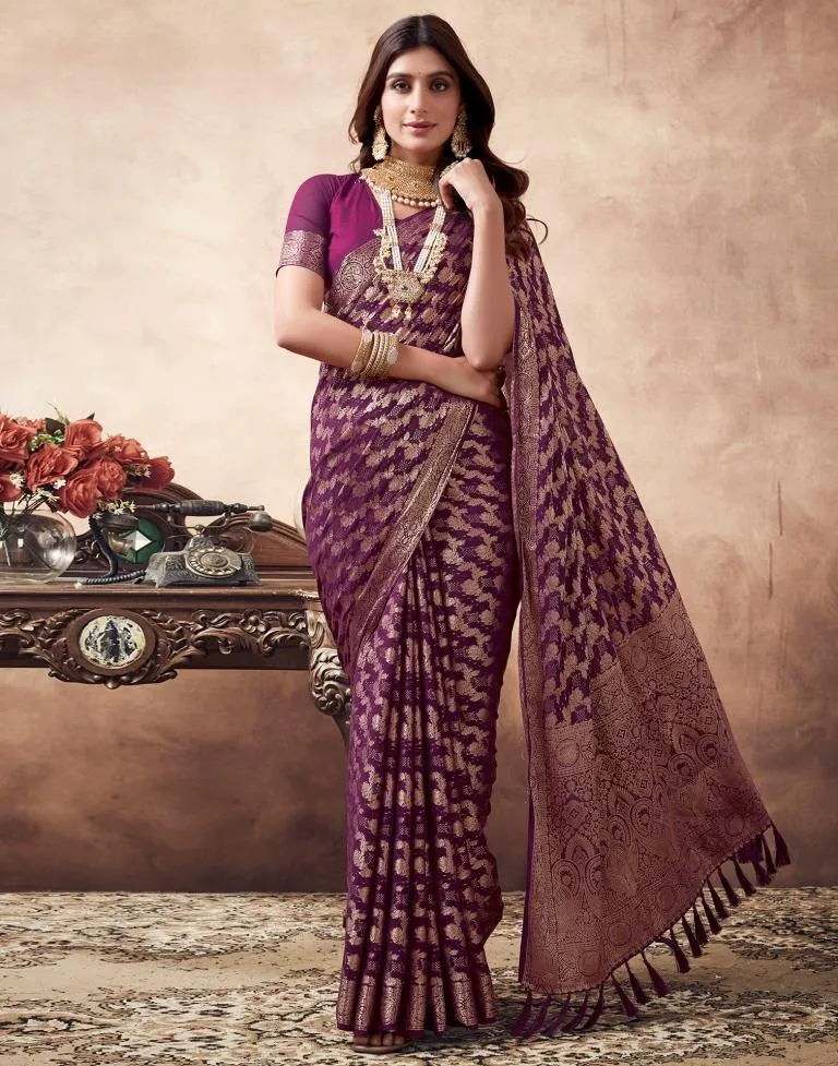 Wine Georgette Plain Sarees