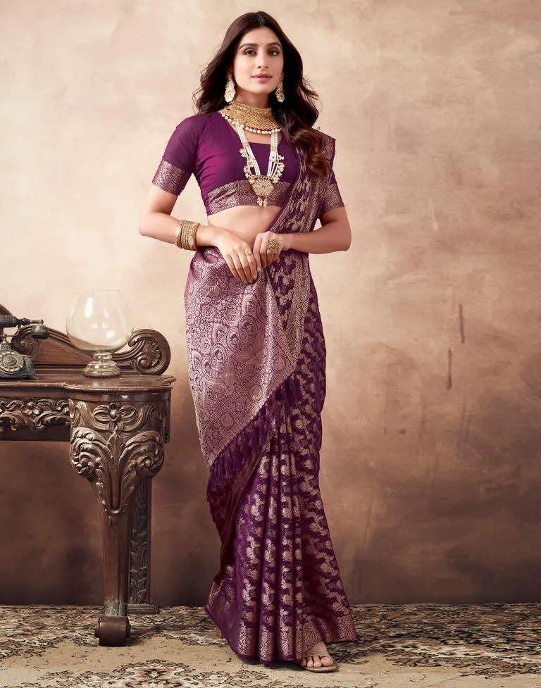 Wine Georgette Plain Sarees