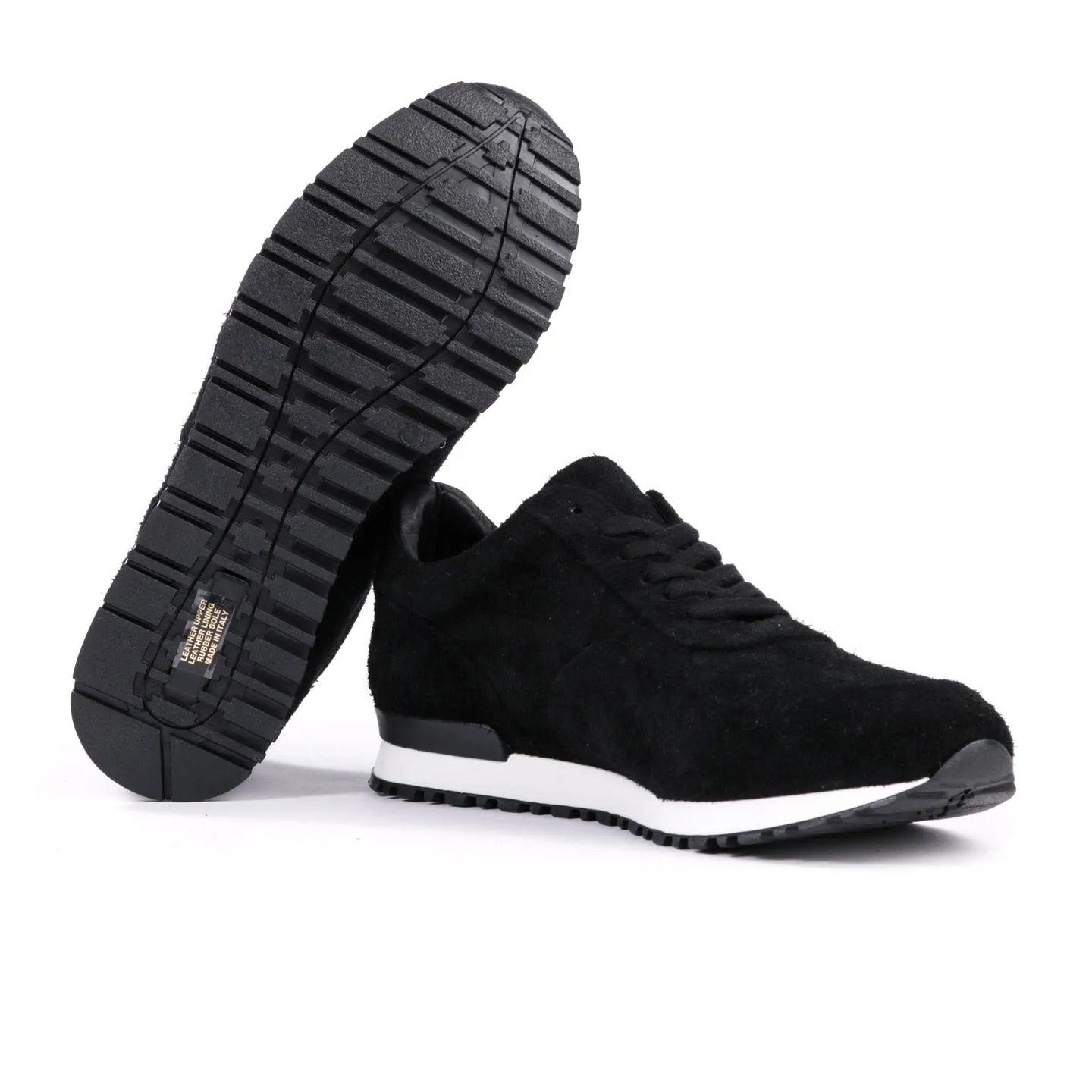 WINGS + HORNS WAXED SUEDE TRAINER BLACK