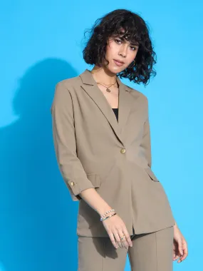 Women Beige Front Button Blazer