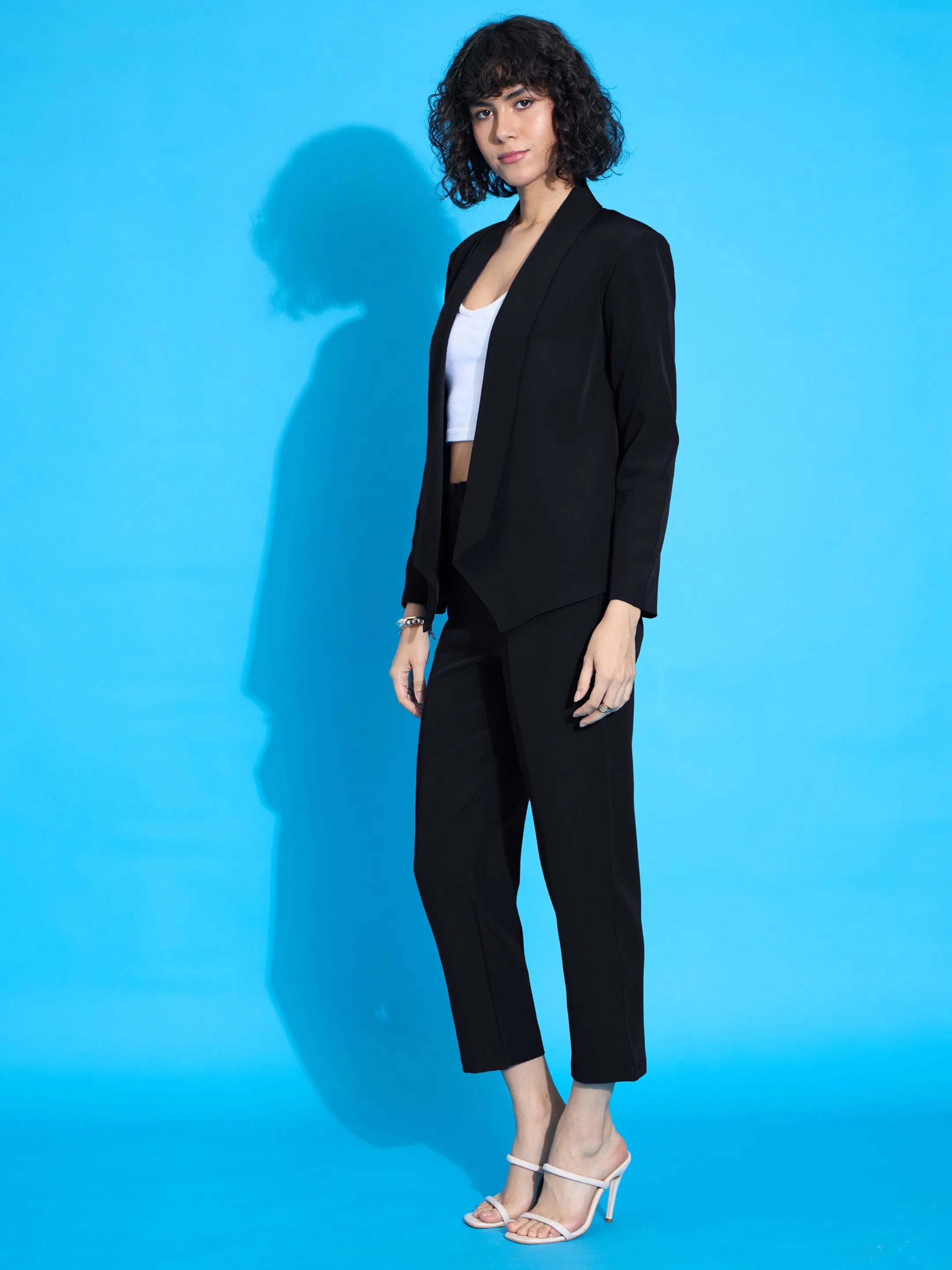 Women Black Shawl Collar Blazer With Balloon Fit Pants