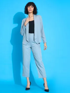 Women Grey Shawl Collar Blazer With Balloon Fit Pants