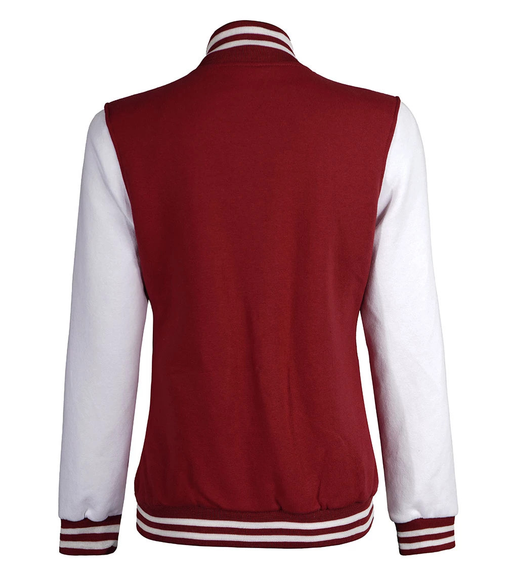 Women's Maroon and White Varsity Jacket - Baseball Style