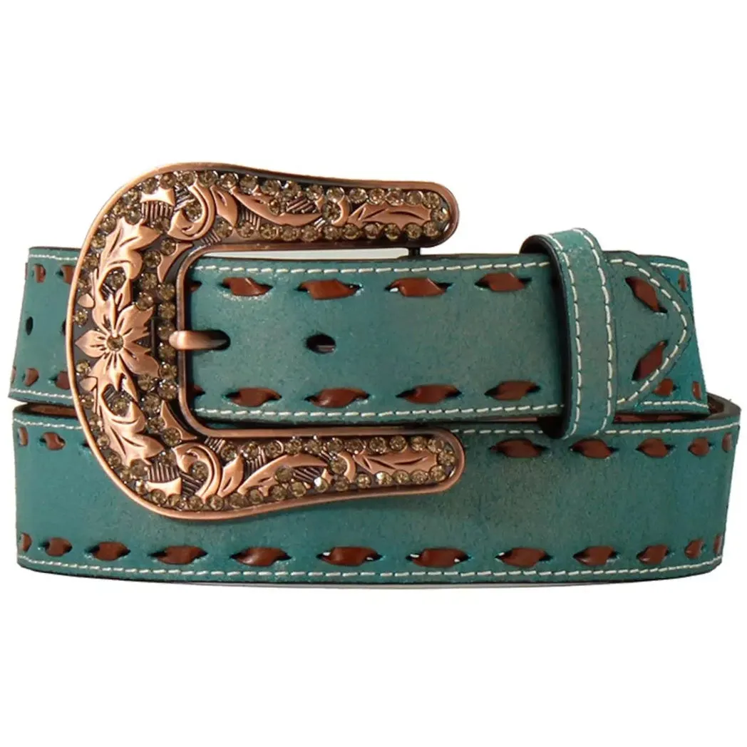 Women's Chocolate Buck Lace Turquoise Belt