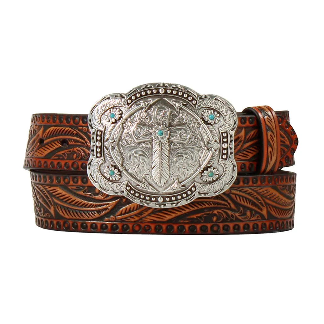 Women's Feather Embossed Tan Belt