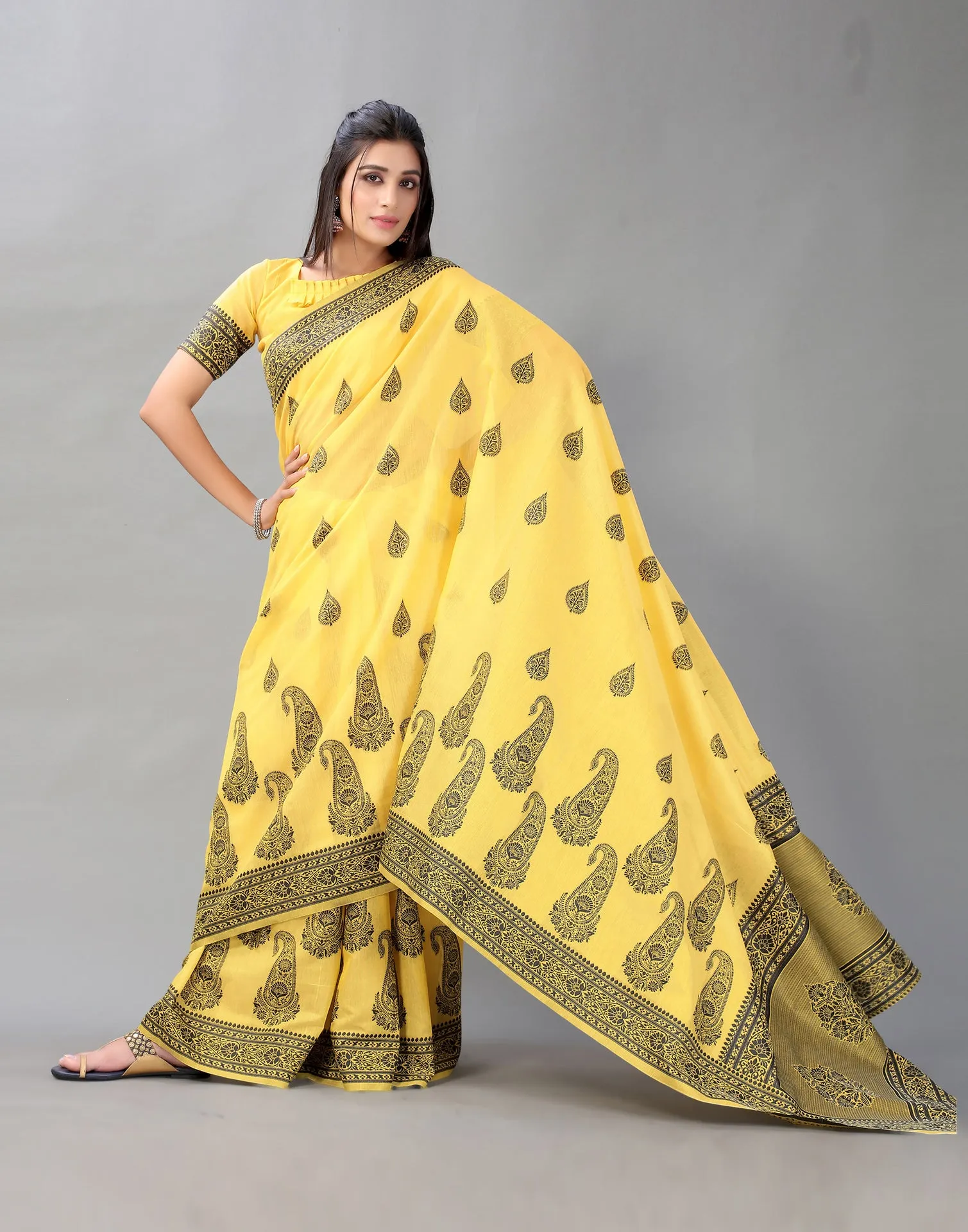 Yellow Cotton Saree