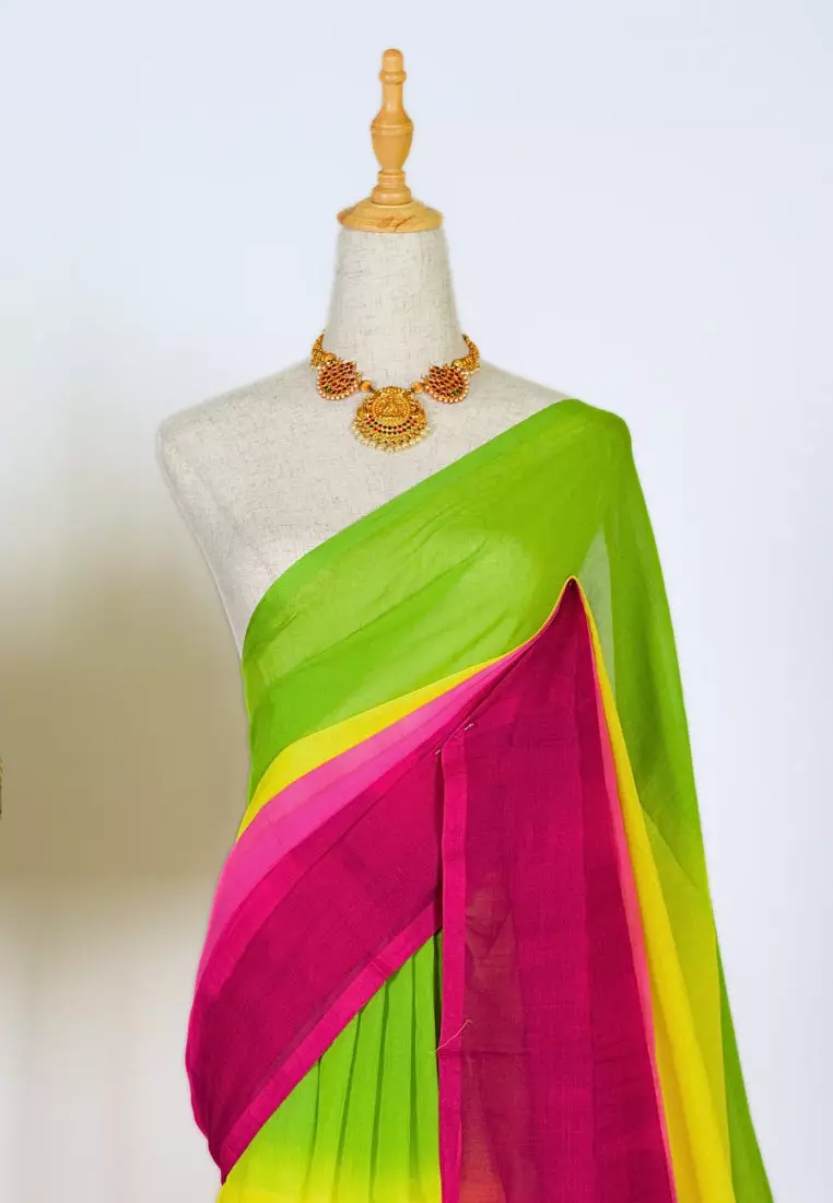 Yeshan Sarees Rainbow Handspun Pure Cotton Multicolour Bengal Saree