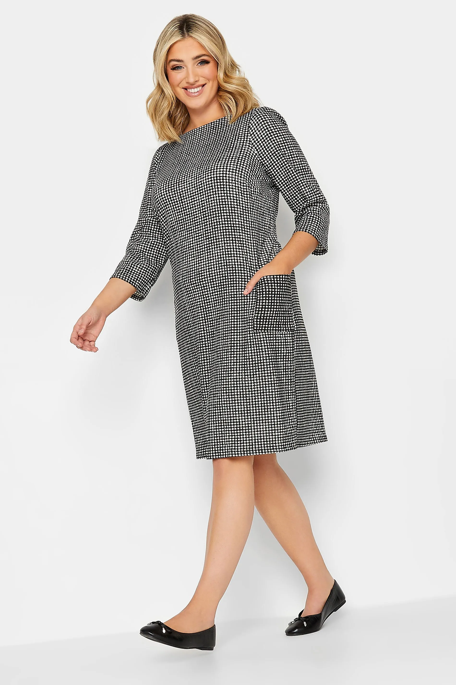 YOURS Curve Black Gingham Pocket Tunic Dress