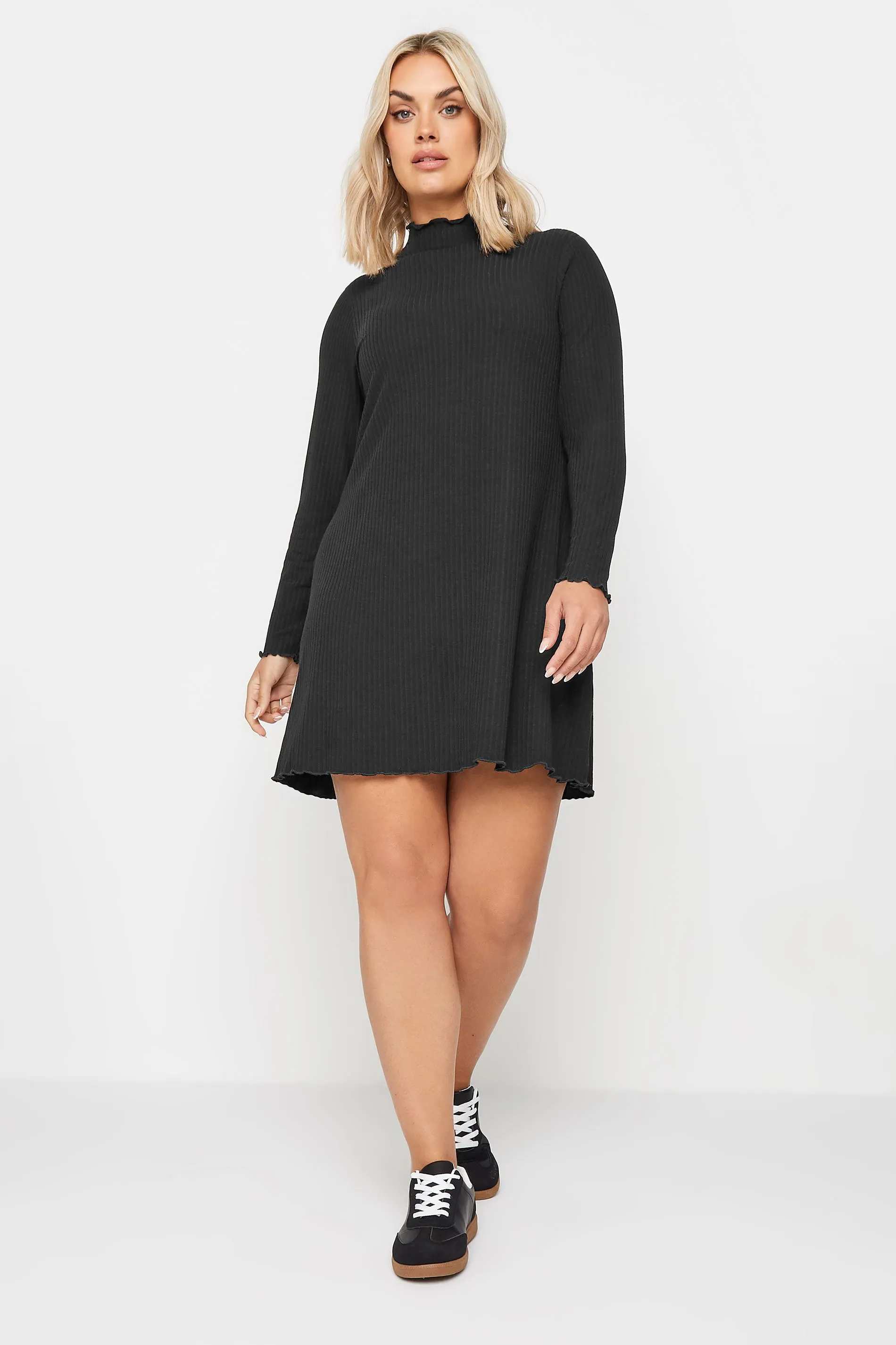 YOURS Curve Black Lettuce Edge Tunic Dress