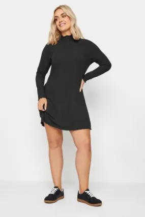 YOURS Curve Black Lettuce Edge Tunic Dress